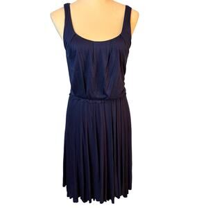 Betsey Johnson Solid Blue Double Layer Pleat Dress Slip on Sleeveless Womens 6